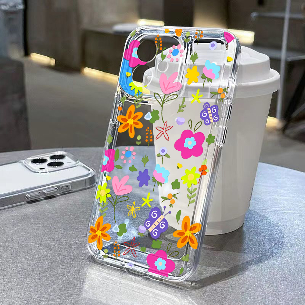 Clear Shockproof Bumper Case - Cover Trasparente Antiurto con Fiori Colorati