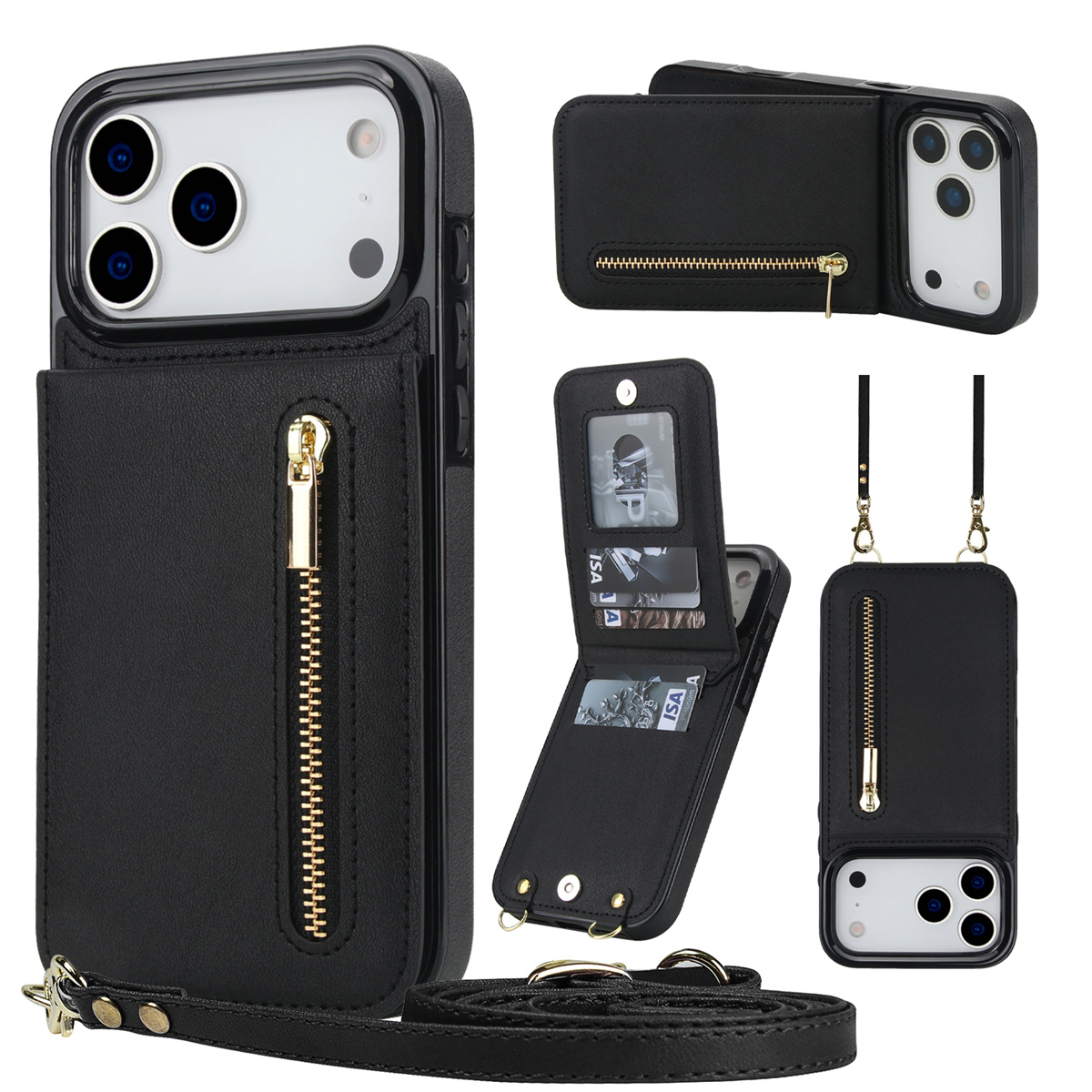 Leather Wallet Card Holder Phone Cover - Custodia per telefono in pelle con